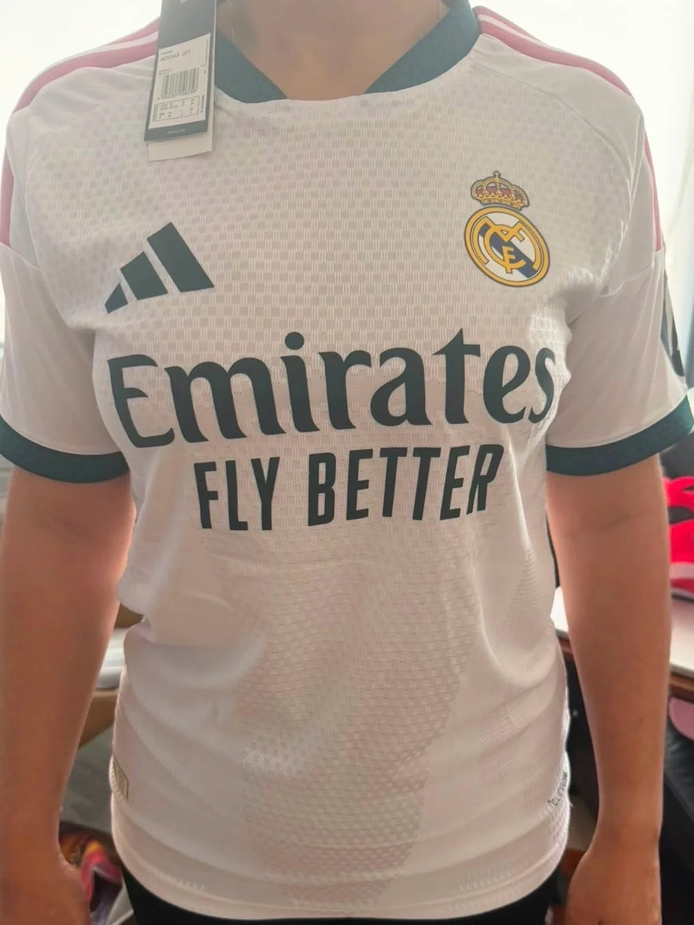 adidas White Kids Soccer Jersey with Dark Green Accents